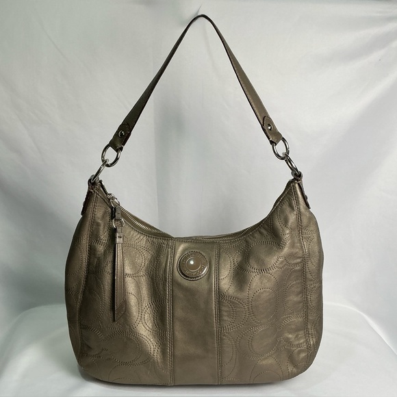 Coach Signature Hobo Leather Metallic Stitched Signature F19415